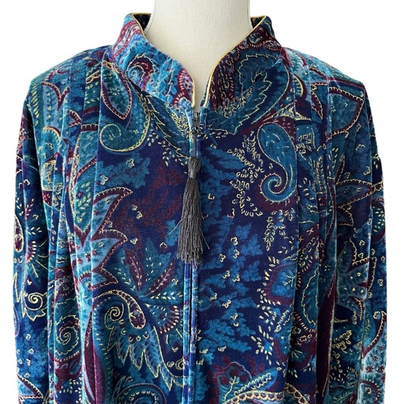 Sante' Vintage Blue Paisley Print Velour Full Length Front Zip Robe Size 2X - Picture 7 of 9